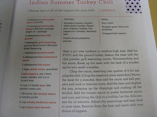 Indian Summer Turkey Chili
 Dining Alone Indian Summer Turkey Chili