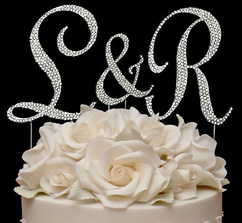 Initial Cake Toppers For Wedding Cakes
 3 Full Swarovski Crystal Covered Wedding Monogram Cake