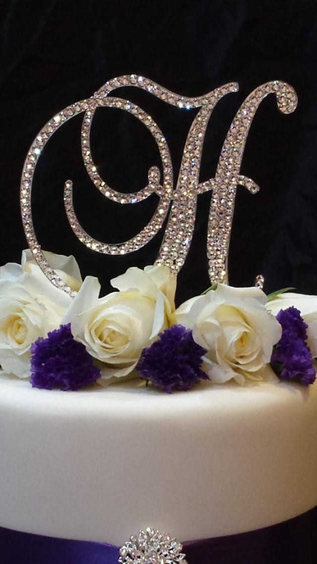 Initial Cake Toppers For Wedding Cakes
 Letter H Swarovski Crystal Monogram Cake Topper Wedding