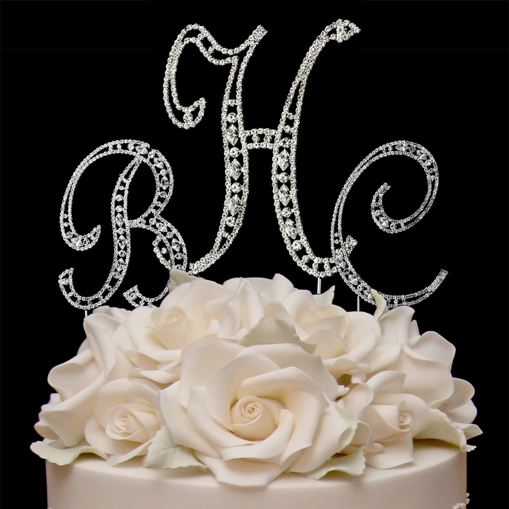 Initial Cake Toppers For Wedding Cakes
 Bling monogram wedding cake toppers idea in 2017