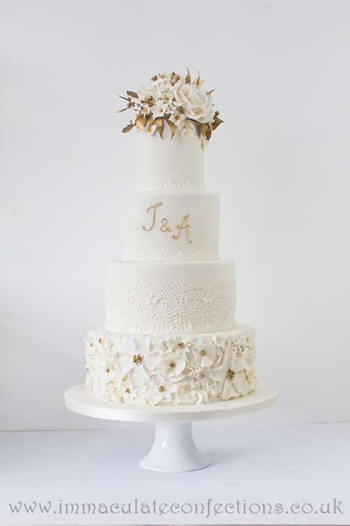 Ivory And Gold Wedding Cakes
 Ivory and Gold Floral Textures Wedding Cake Cakes by