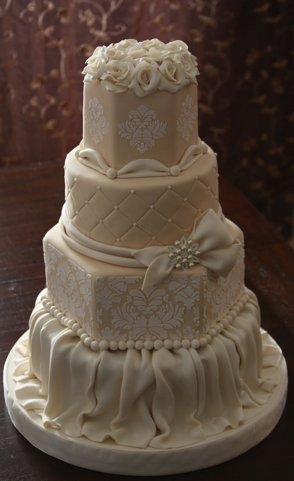 Ivory Wedding Cakes
 Ivory Damask Wedding Cake