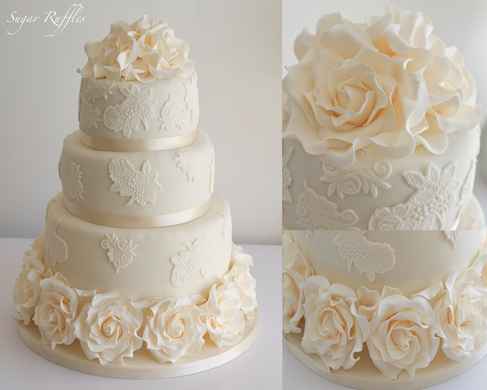 Ivory Wedding Cakes
 Wedding Cakes with lace and roses