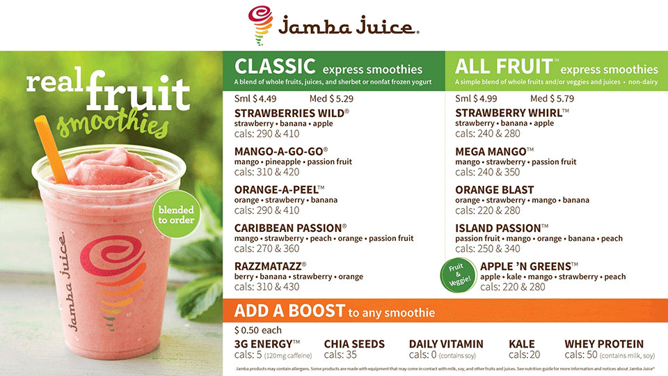 Jamba Juice Healthy Smoothies
 jamba juice menu smoothies