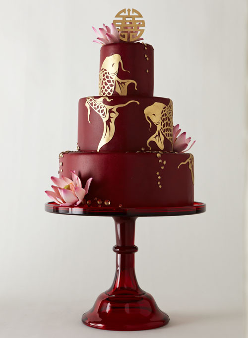 Japanese Wedding Cakes
 Red Wedding Cake with Gold Koi Fish