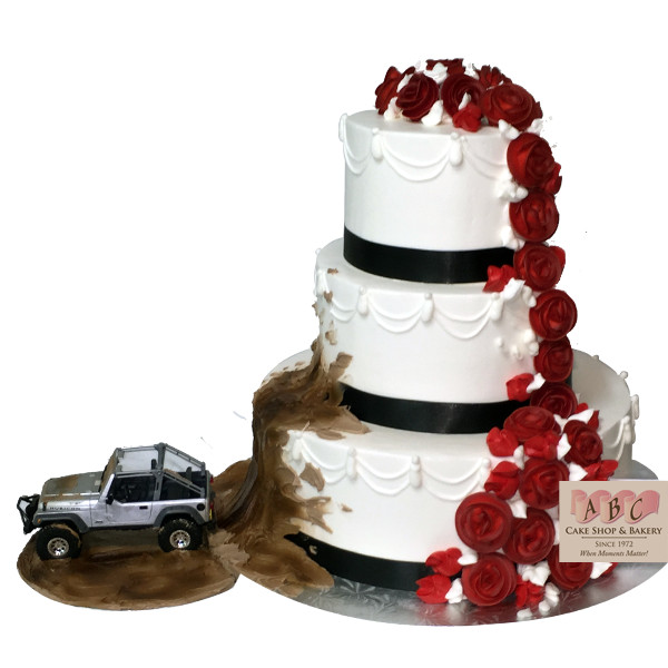 Jeep Wedding Cakes
 2081 Jeep throwing mud on 3 Tier Wedding Cake ABC Cake