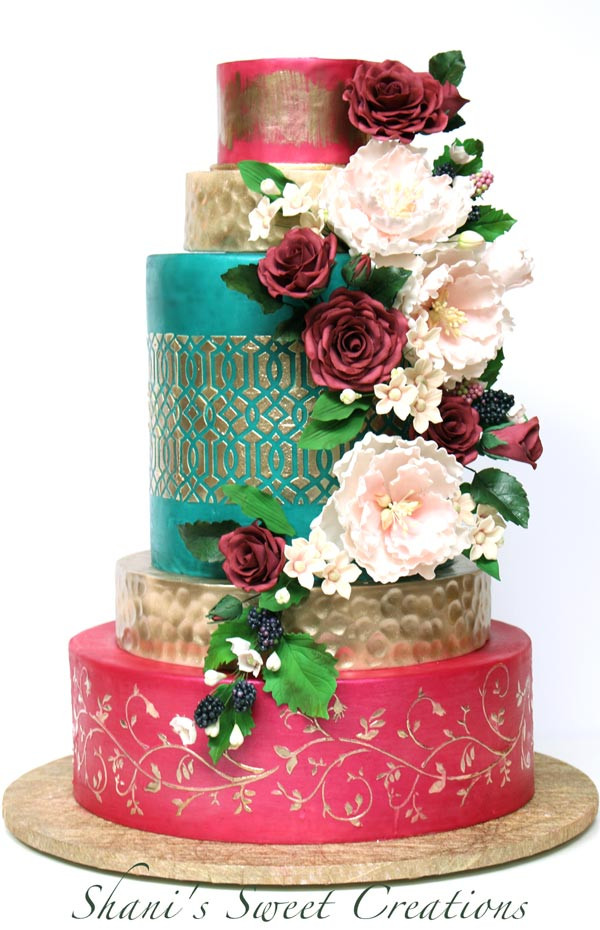 Jewel Wedding Cakes
 Vibrant jewel tone wedding cake sugar flowers Shani s