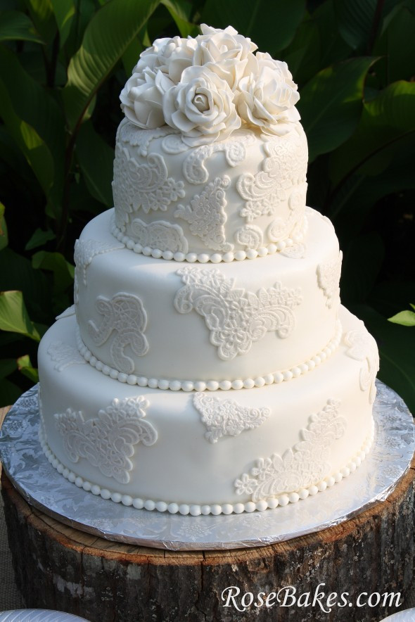 Lace Wedding Cakes
 Vintage Lace Wedding Cake with Sugar Roses