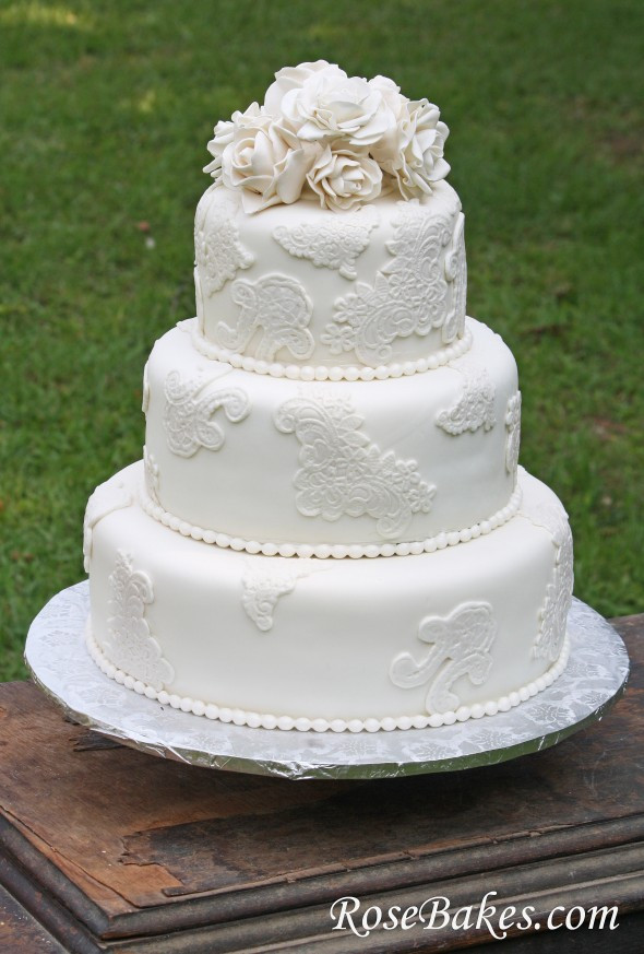 Lace Wedding Cakes
 Vintage Lace Wedding Cake with Sugar Roses