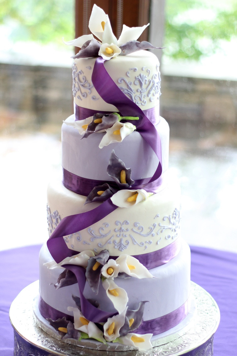 Lavender And White Wedding Cake
 Lavender And White Sugar Calla Lily Wedding Cake