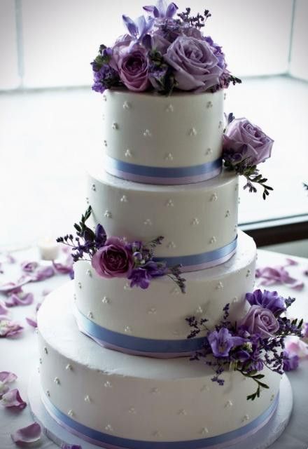 Lavender And White Wedding Cakes
 White 4 Tier Wedding Cake with Lavender Light Purple