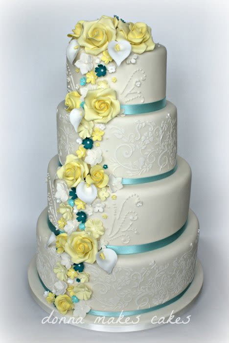 Lemon Wedding Cake
 Lemon and Teal Wedding cake Cake by Donna Marsden