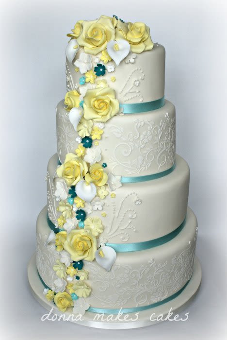 Lemon Wedding Cakes
 Lemon and Teal Wedding cake Cake by Donna Marsden