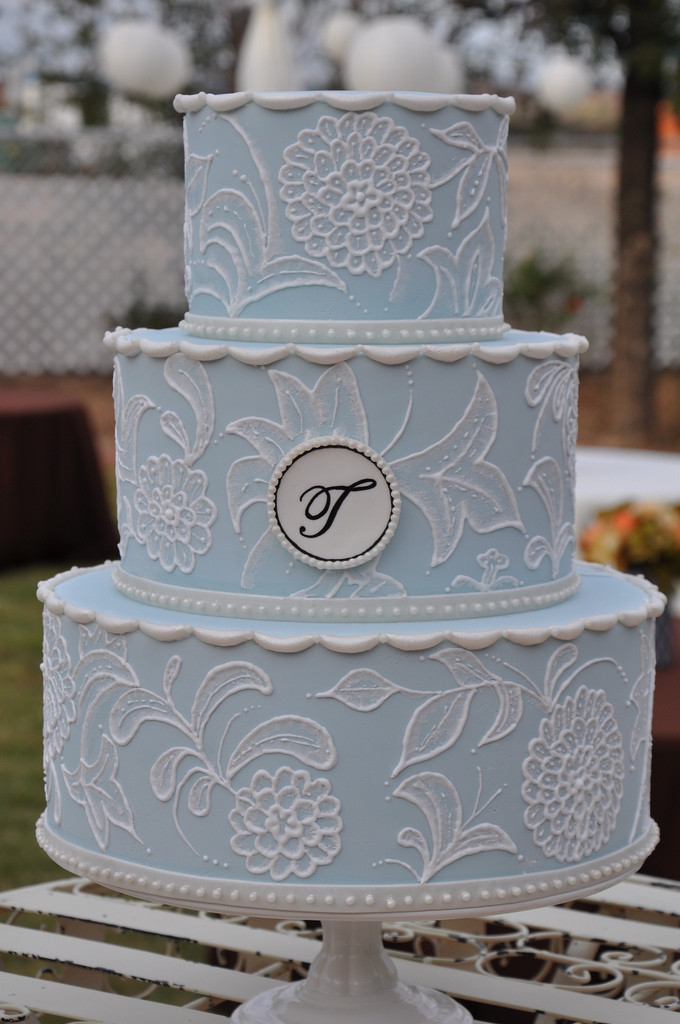 Light Blue Wedding Cakes
 Vintage Inspired Wedding Cake w Monogram