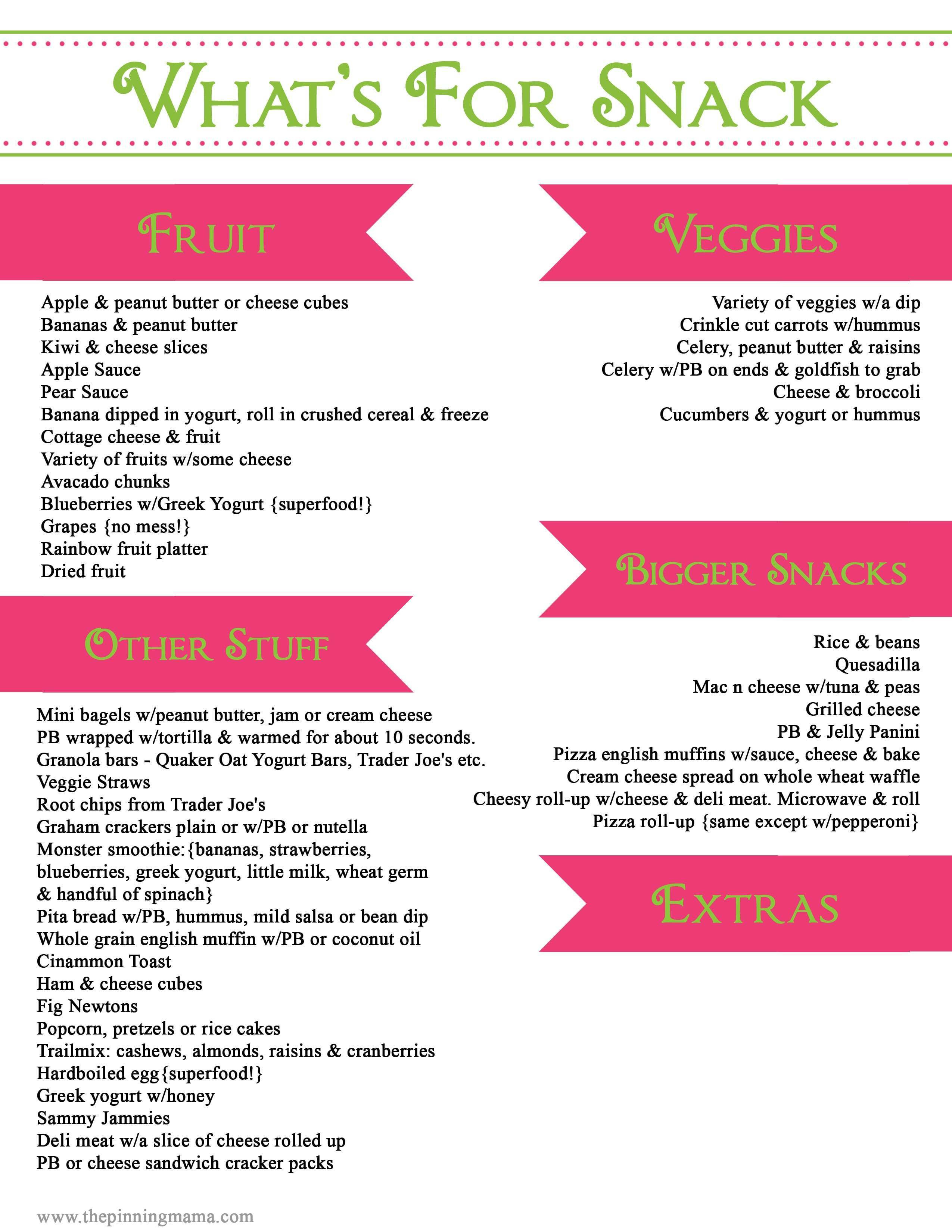 List Of Healthy Snacks
 Easy Healthy Toddler Snacks with a Printable