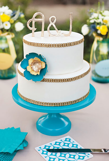 Local Wedding Cakes
 Wedding Cake with Gold Trim Monogram