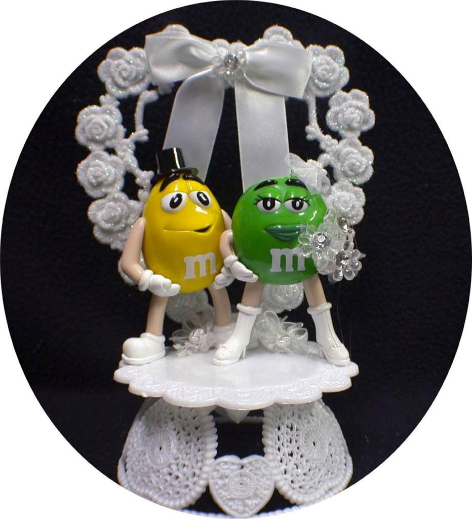 M&amp;M Wedding Cakes
 M&M M & M candy Wedding Cake topper Lot Glasses knife