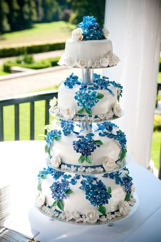 Marzipan Wedding Cakes
 Blue wedding cake white marzipan and blue sugar flowers