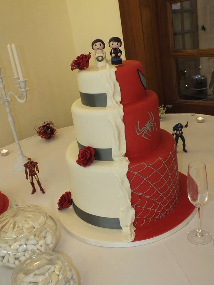 Men Wedding Cakes
 Superhero wedding cake Half Spider Man and half pretty