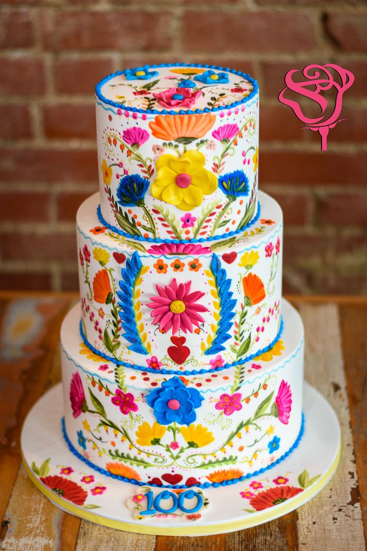 Mexican Themed Wedding Cakes
 Mexican embroidery inspired wedding cake Hand painted