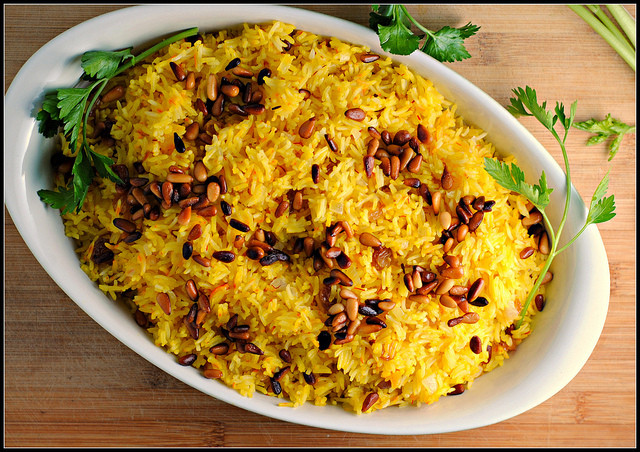 Middle Eastern Rice Recipes
 Saffron Rice with Golden Raisins and Pine Nuts