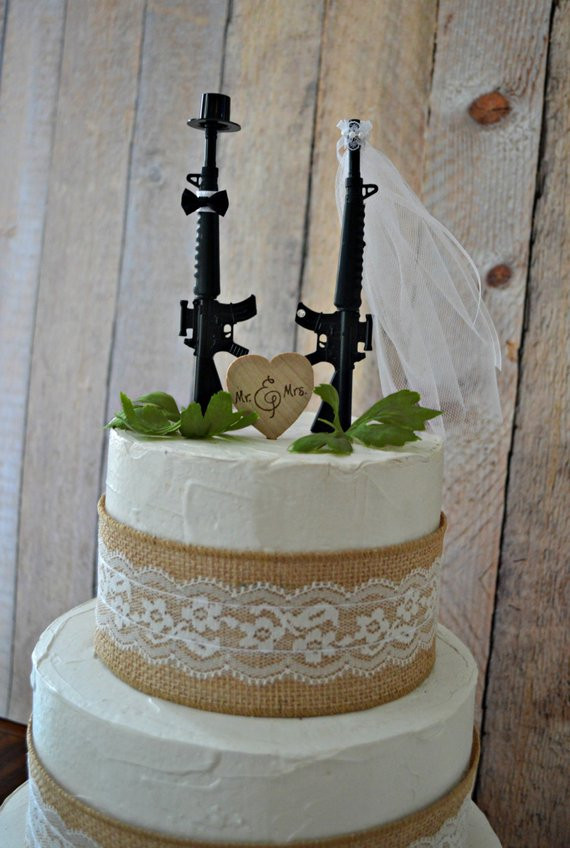 Military Wedding Cakes
 Machine gun weapon wedding cake topper army by