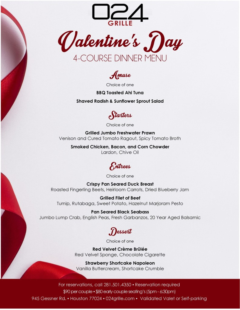 Mother'S Day Dinner Menu
 024 Grille at Memorial City Valentine s Day Menu 024