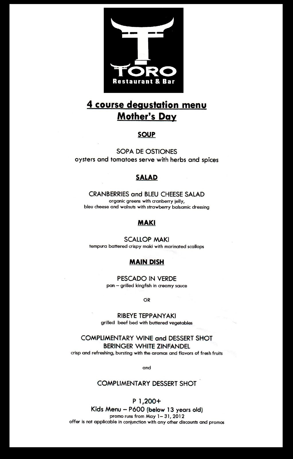 Mother'S Day Dinner Menu
 54 5 Course Menu Template Basic Food And Beverage Service