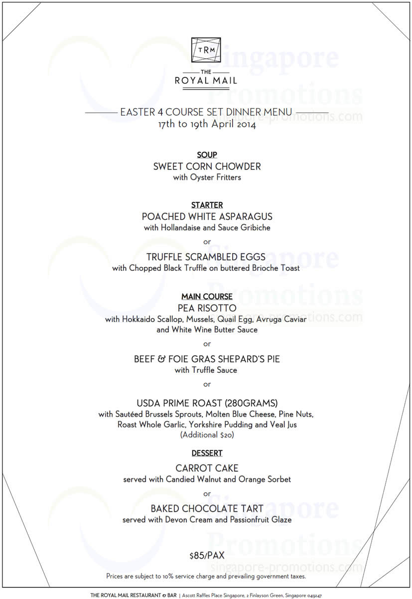 Mother'S Day Dinner Menu
 Easter 4 Course Set Dinner Menu The Royal Mail Easter