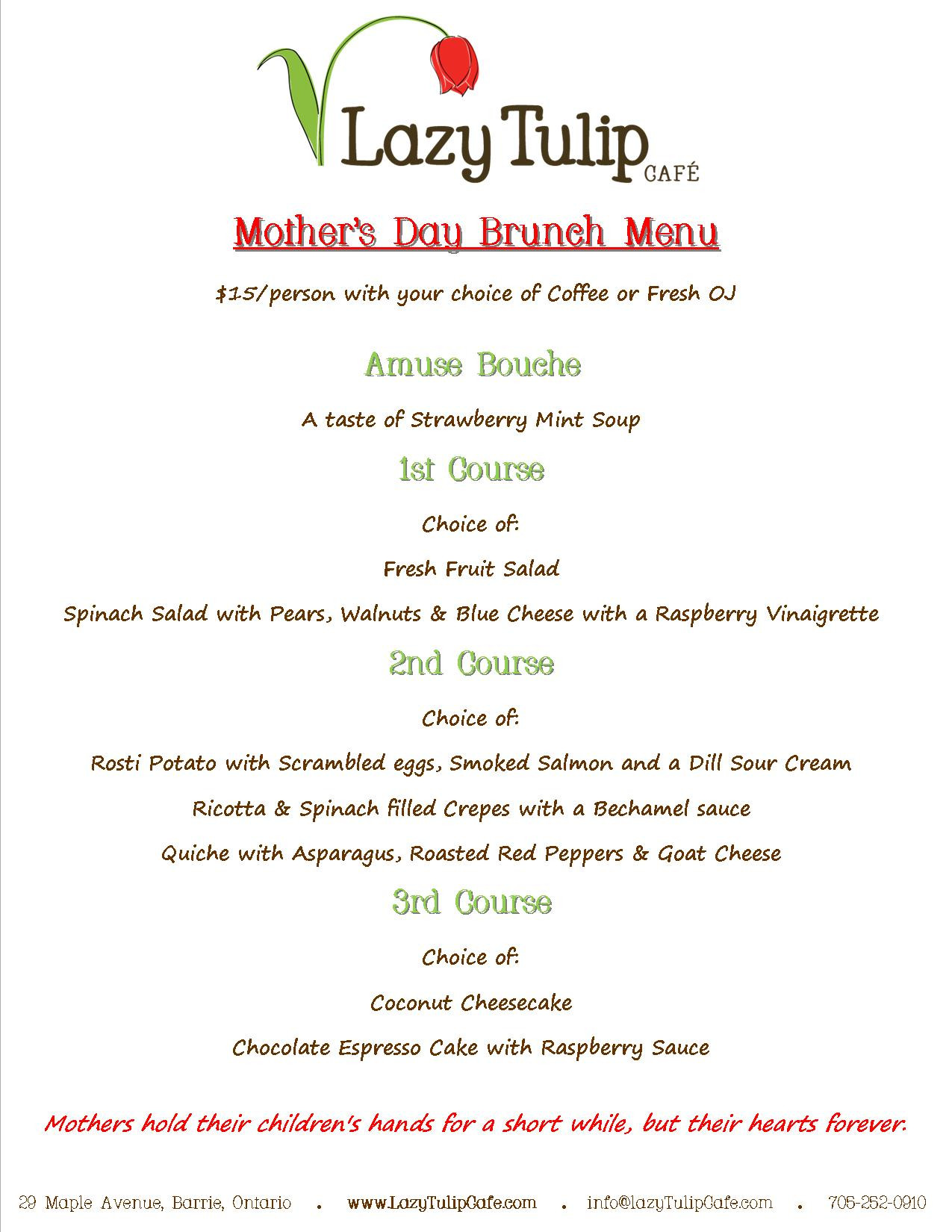 Mother'S Day Dinner Menu
 Barrie tario Mother s Day Brunch Menu