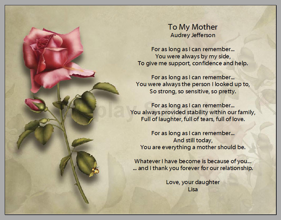 Mother'S Day Dinner Specials
 Personalized Red Rose Mother Poem Mother s Day Gift