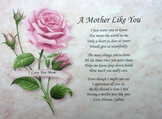 Mother'S Day Dinner Specials
 A MOTHER LIKE YOU PERSONALIZED POEM FOR MOM BIRTHDAY