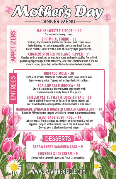 Mothers Day Dinner Menu
 Celebrate Mom this Mother’s Day Weekend 2016 at Grille 54