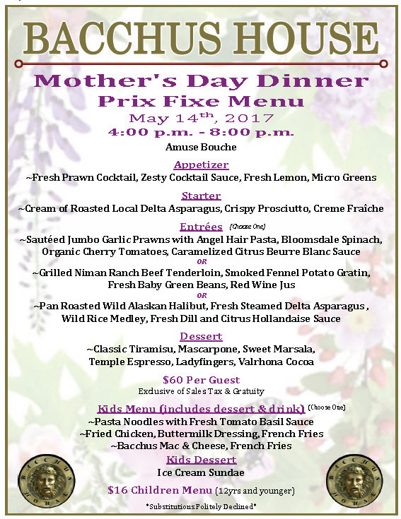 Mothers Day Dinner Menu
 Mother s Day Champagne Brunch & Dinner May 14 2017