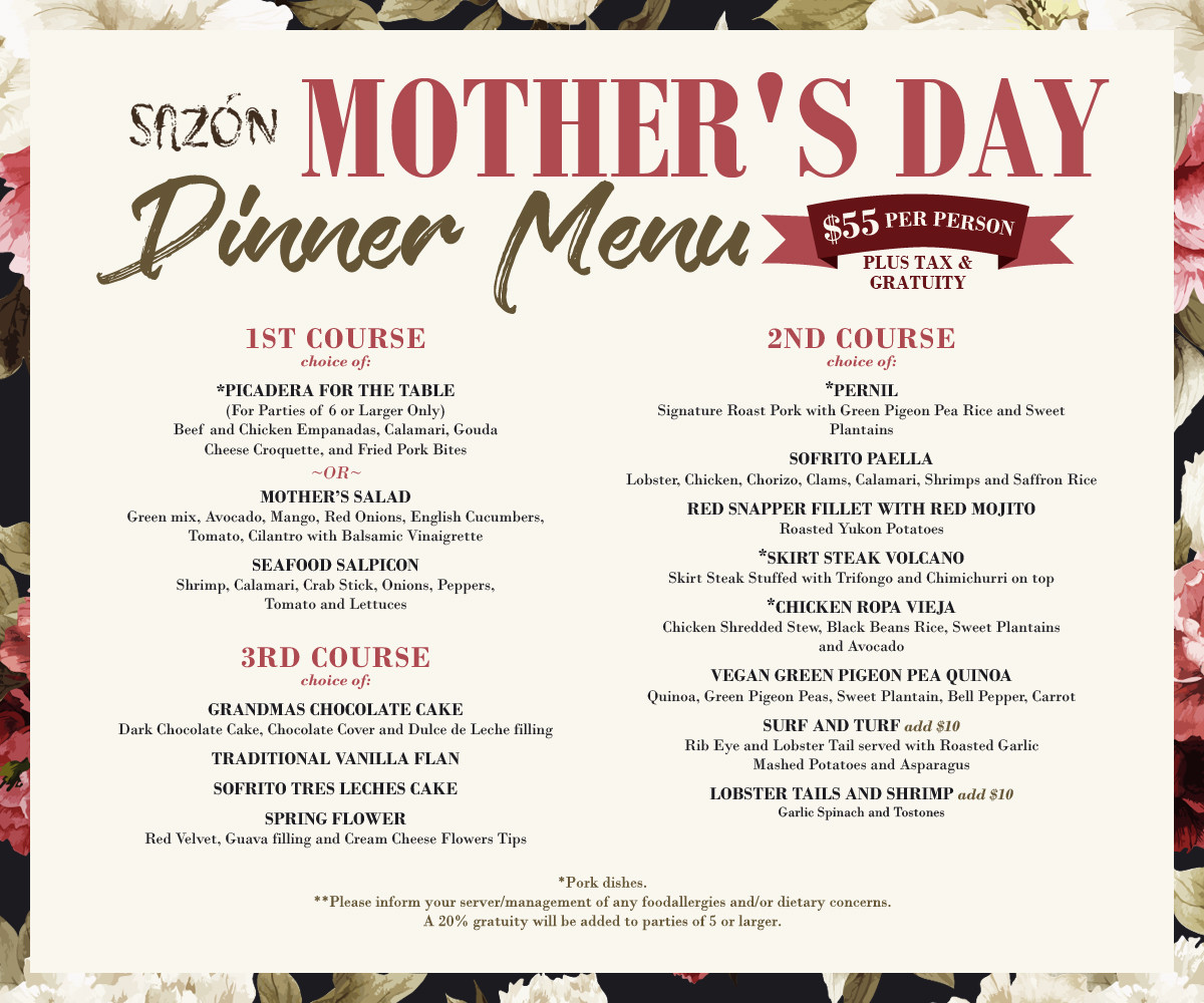 Mothers Day Dinner Menu
 Sazon