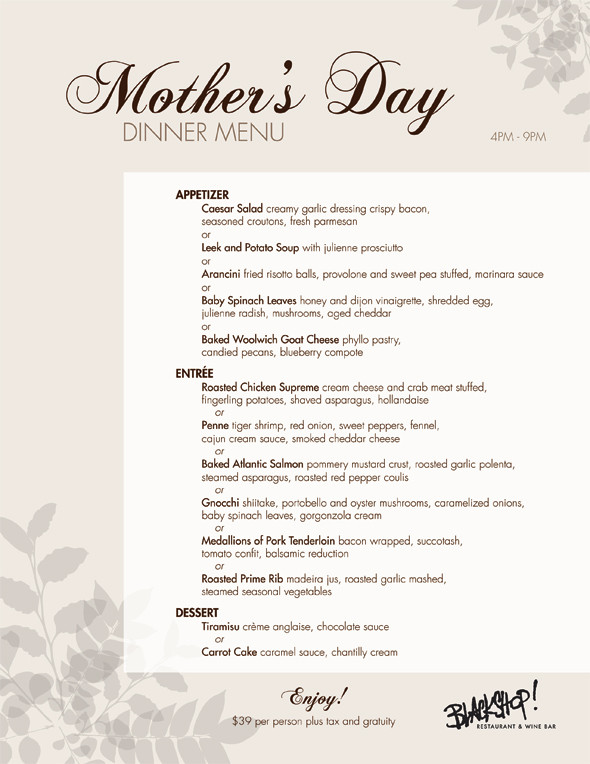 Mothers Day Dinner Menu top 20 Blackshop Mother S Day Dinner Menu 2013