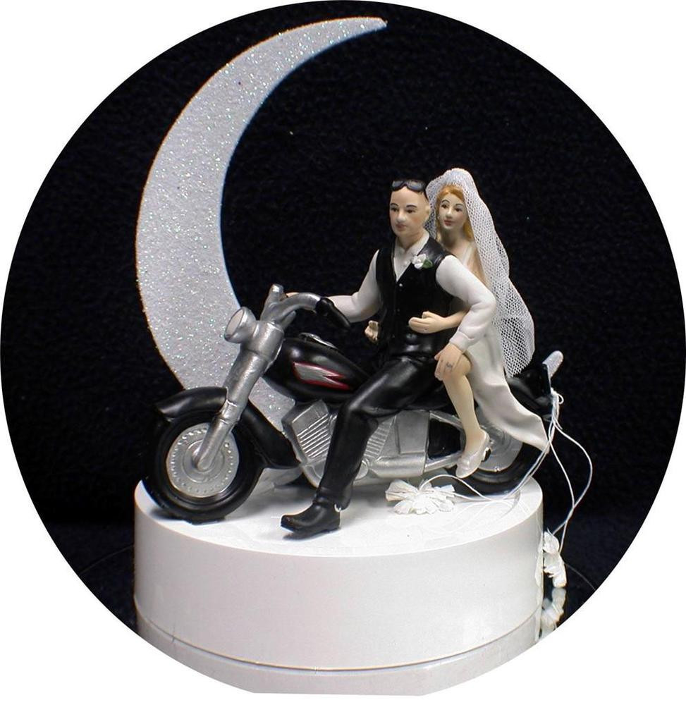 Motorcycle Cake Toppers For Wedding Cakes
 BALD GROOM top beautiful BRIDE Bike Motorcycle wedding