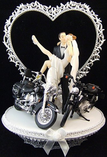 Motorcycle Cake Toppers For Wedding Cakes
 208 Motorcycle Biker Wedding Cake Topper with Harley