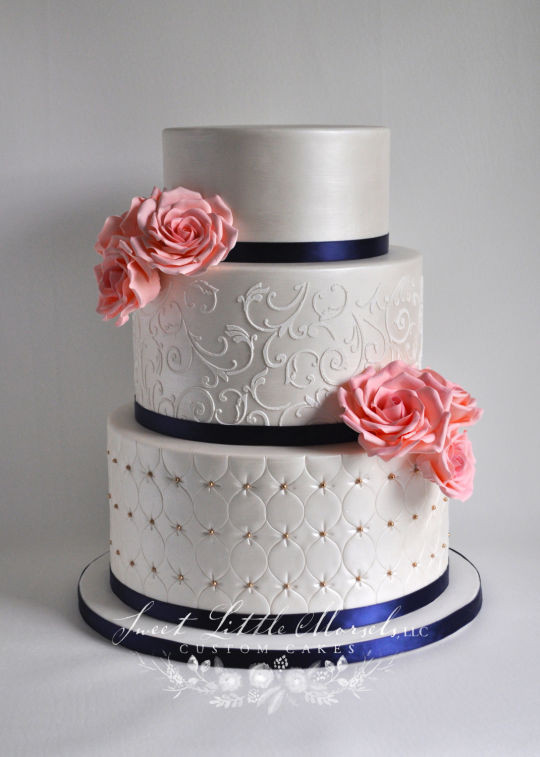 Navy Blue And Coral Wedding Cakes
 Wedding Cake with Coral Sugar Roses cake by Stephanie