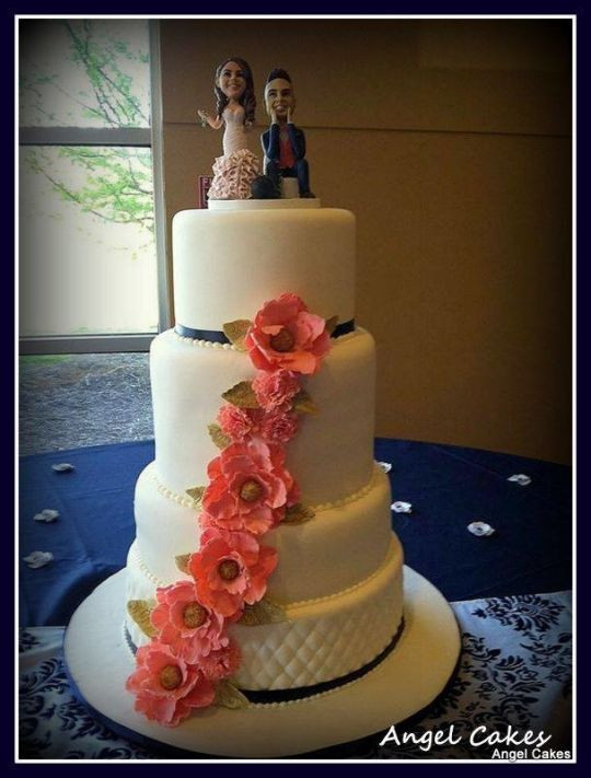 Navy Blue And Coral Wedding Cakes
 Coral and Navy Wedding Cake cake by Angel Rushing