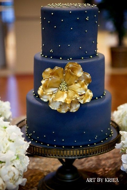 Navy Blue And Gold Wedding Cakes
 Navy blue and gold wedding cake