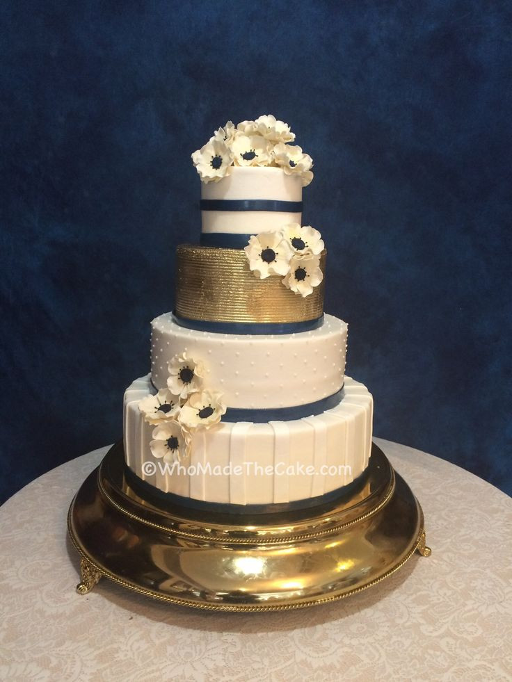 Navy Blue And Gold Wedding Cakes
 Navy & Gold Anemone Wedding Cake by