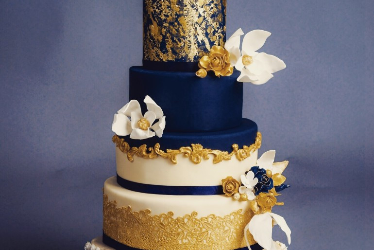 Navy Blue And Gold Wedding Cakes
 Navy blue and gold wedding cake idea in 2017