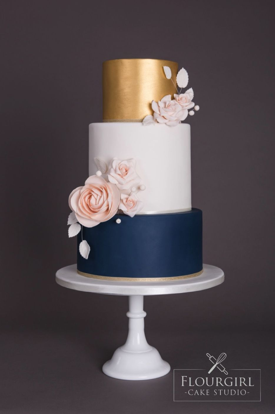 Navy Blue And Gold Wedding Cakes
 Navy gold and blush wedding cake