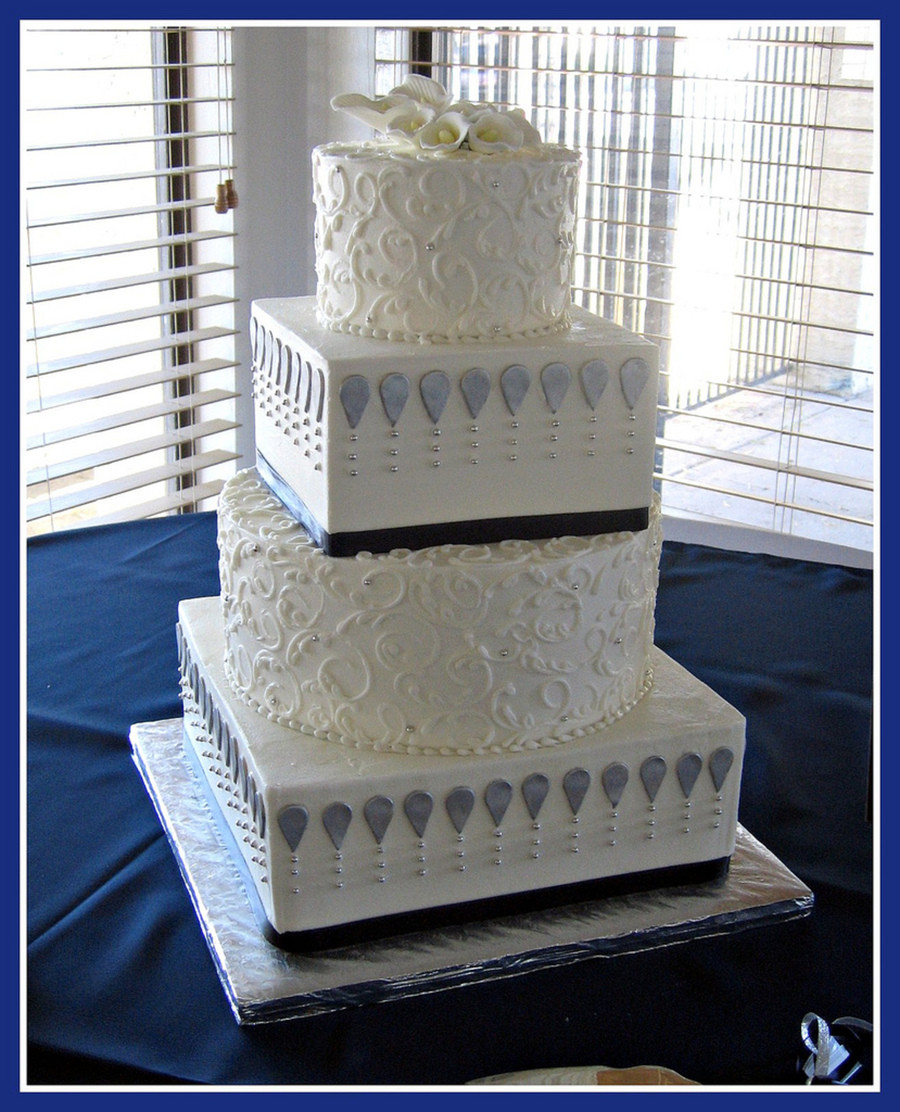 Navy Blue And Silver Wedding Cakes
 White Silver And Navy Blue Wedding Cake CakeCentral