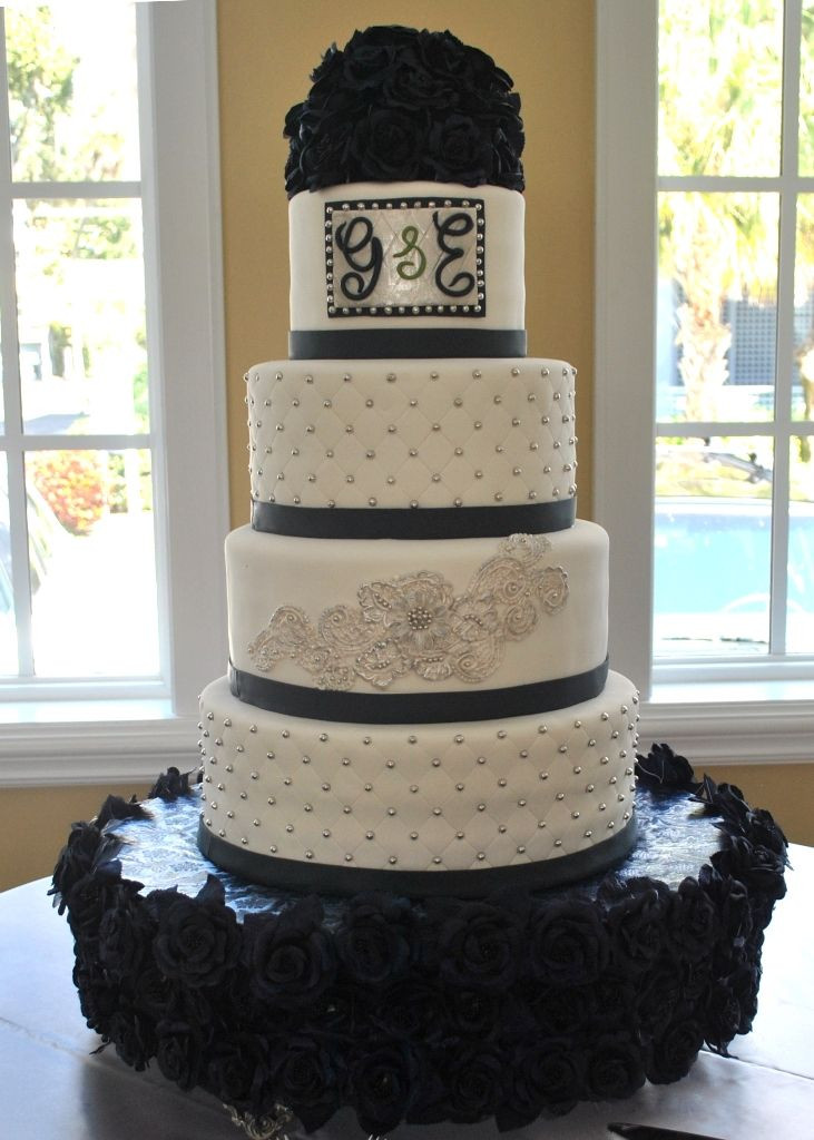 Navy Blue And Silver Wedding Cakes
 Navy blue silver and white wedding cake with silver