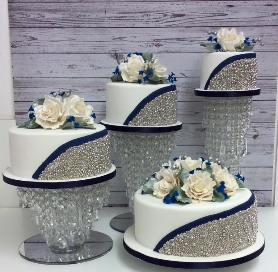 Navy Blue And Silver Wedding Cakes
 4 Tier Silver ball and navy blue wedding cake cake by