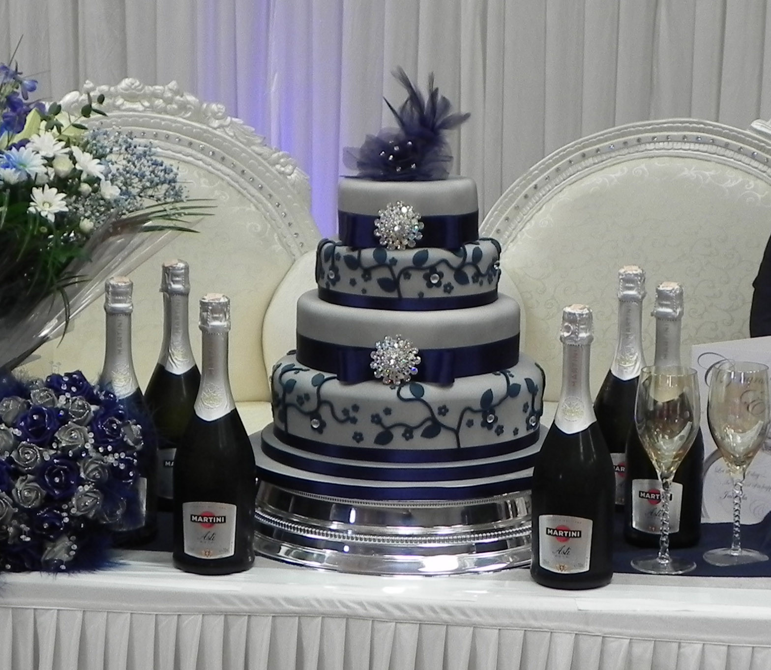 Navy Blue And Silver Wedding Cakes
 Cake by Lisa Price Silver and Blue wedding cake