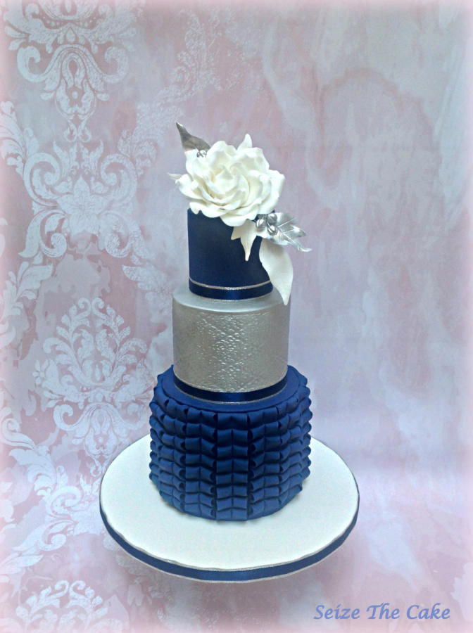 Navy Blue And Silver Wedding Cakes
 Navy Blue and Silver Wedding Cake cake by Seize The Cake