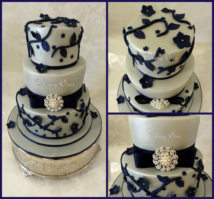 Navy Blue And Silver Wedding Cakes
 Silver and Navy Wedding Cake cake by Amanda Brunott